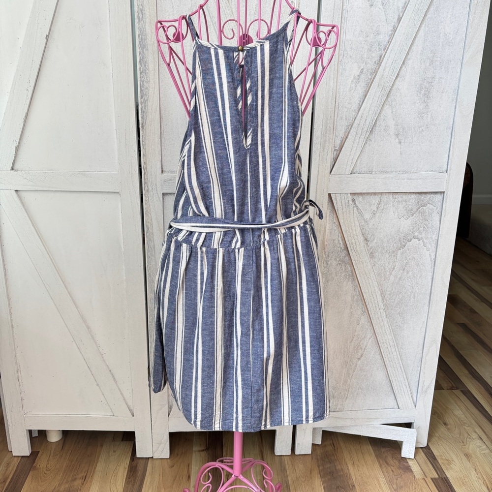 Speechless Striped Ruffle Wrap Dress Women’s Size XXL Blue Cream Linen Blend - Picture 2 of 13